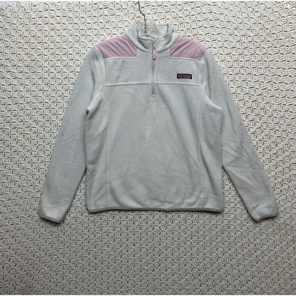 Vineyard Vines Jacket Women Small White Pink Sweater 1/4 Zip Mock Pullover - Picture 1 of 10